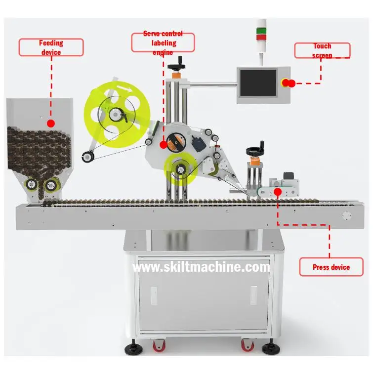 SKILT 1998 Manufacturer Automatic Tube Labeling Machine Metal & Glass Tube Label Applicator with Feeder Printer
