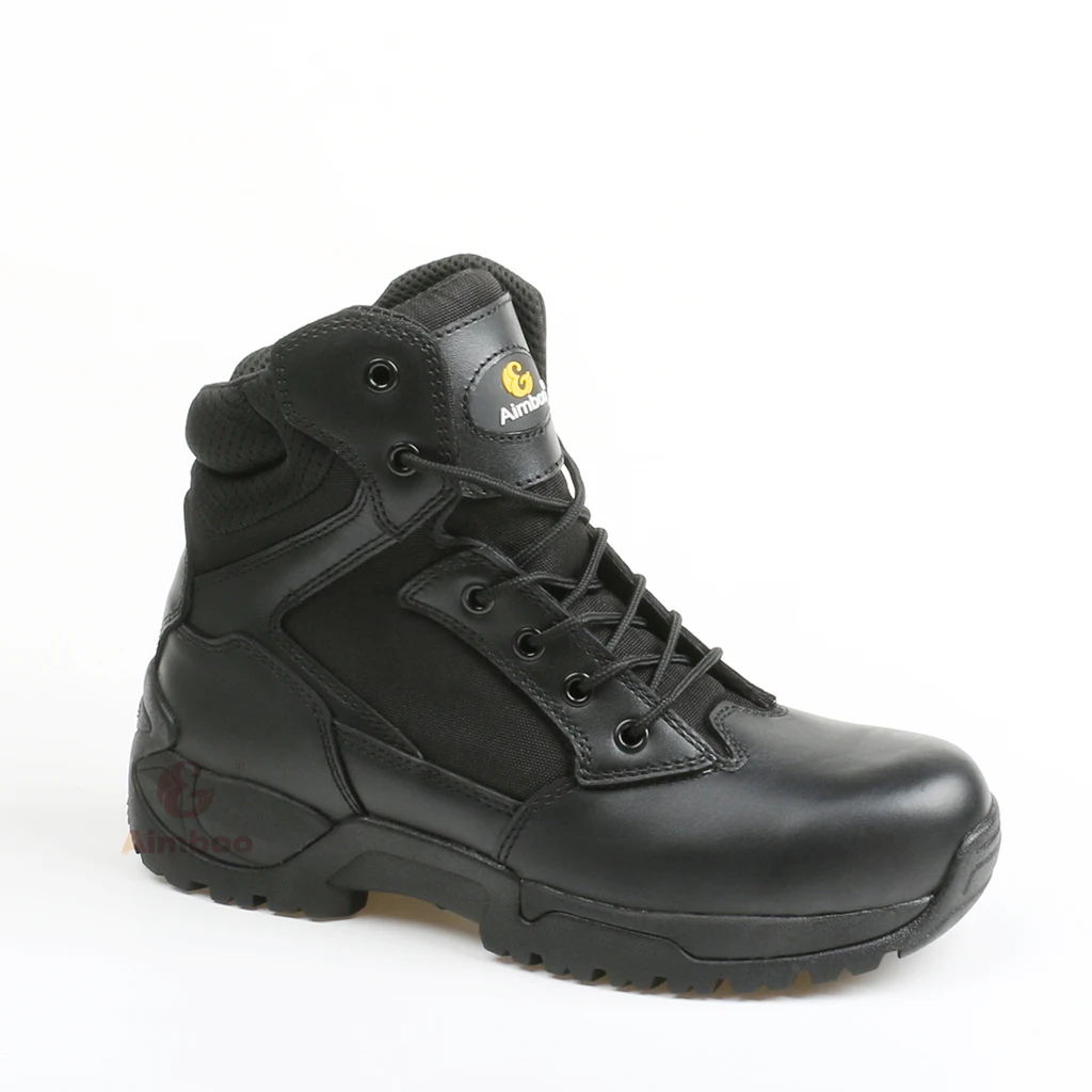 Aimboo factory directly protective boots military boots army boots genuine leather outdoor shoes for police and army