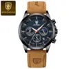 Leather Strap-4 Black Case Blue Dial