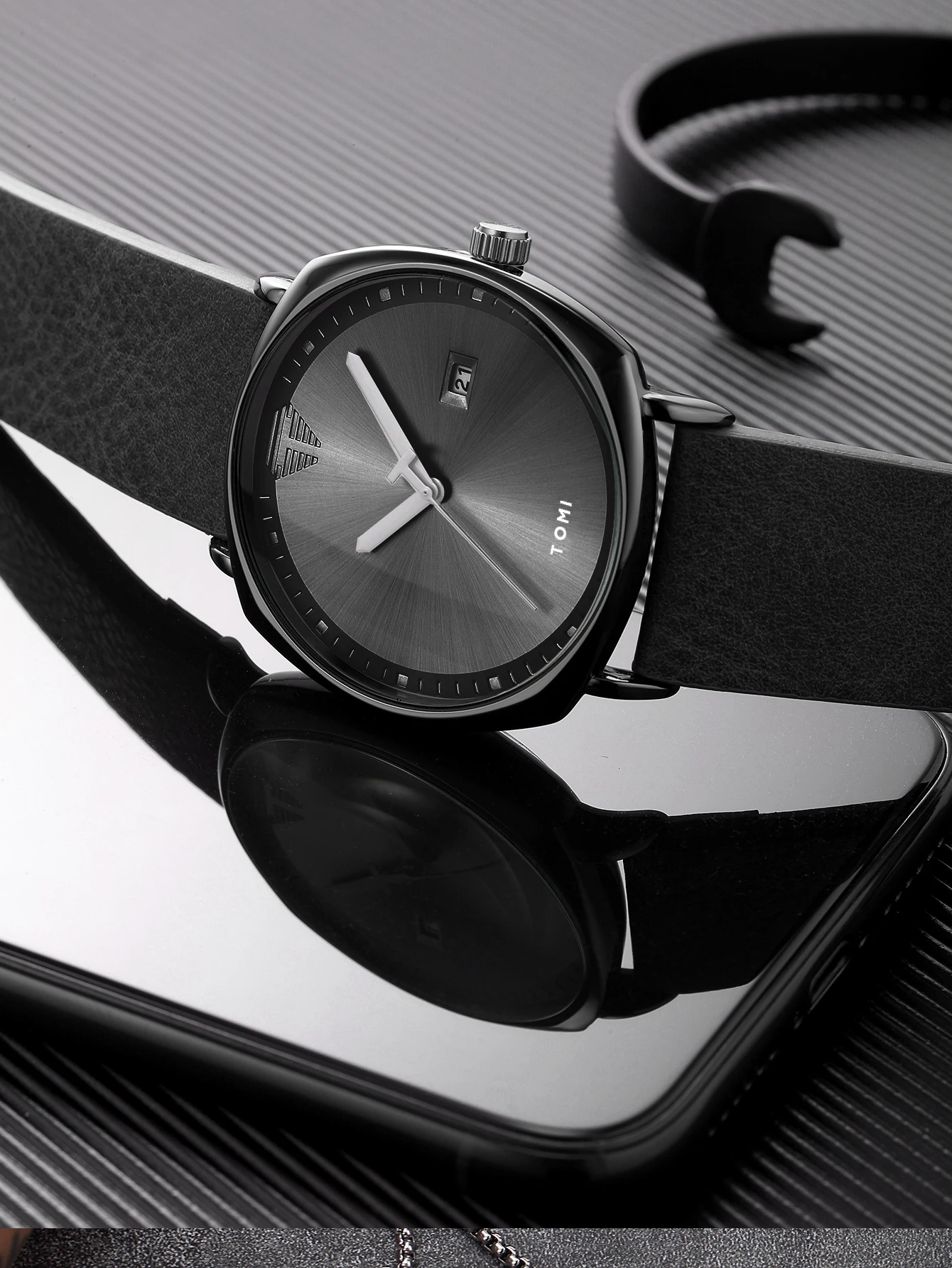 Top Brand TOMI Fashion Sport Quartz Men's Watch Square Clock Leather Strap Simple Dial Women Wristwatch Relogio Masculino