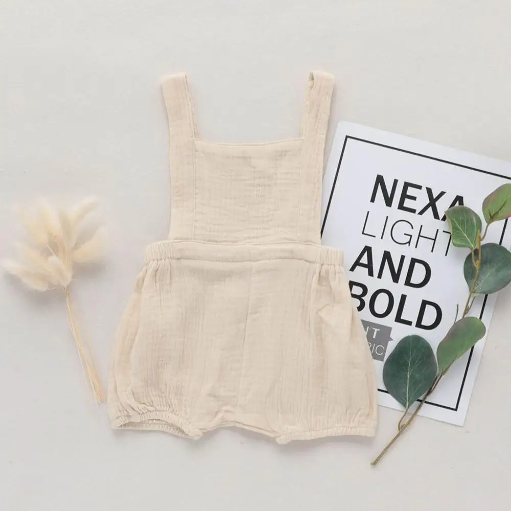 2019 милый мягкий белый льняной хлопковый комбинезон для маленьких девочек Комбинезон