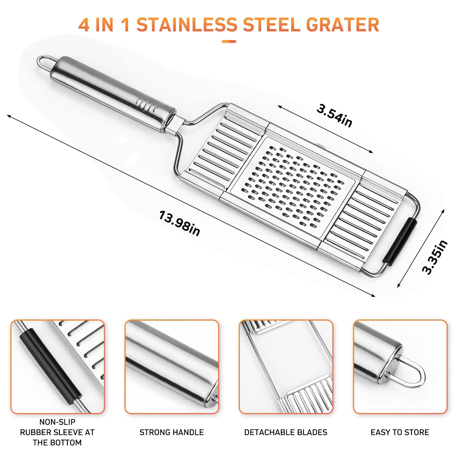 3 in 1 Vegetable Shredder Stainless Steel Cheese Grater Cutter Tool for Carrot, Size: 35.5