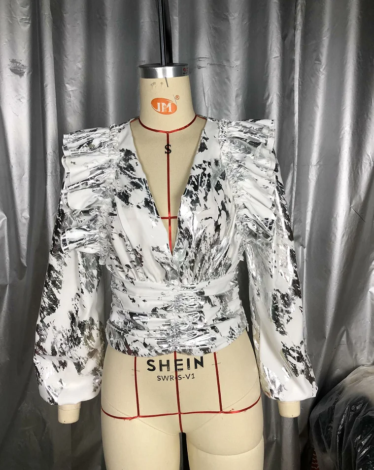 Summer Fashion Woven Silver Foil-stamped Simple Design Heavily Pleated Women