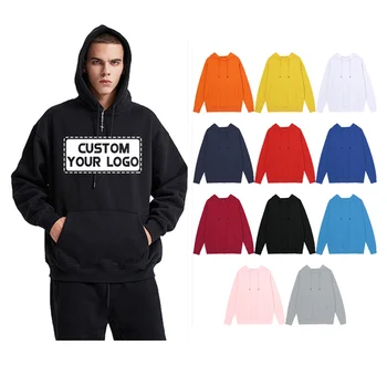 Wholesale Custom Mens 100% Cotton Blank Hoodie Embroidery Print Logo Plus Size Unisex Fleece Pullover Hoodies For Men