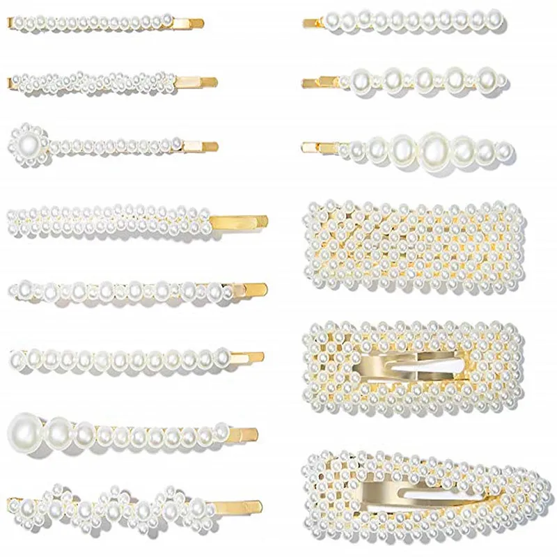 8pcs Per Set Pearl Acetic Acid Long Barrettes Hair Clips for Women