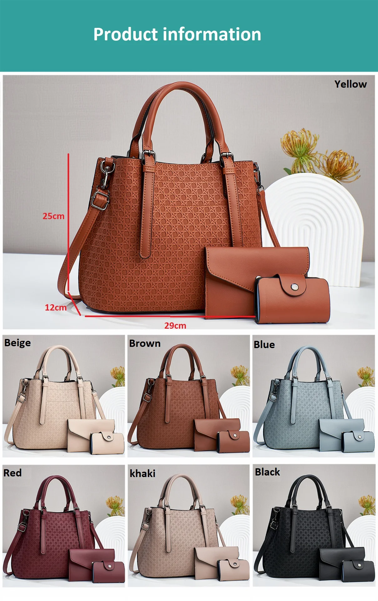 3 Pieces Set Tote Bags Big Size Women Clutch Handbags Pu Leather Shoulder Bags For Lady Buy