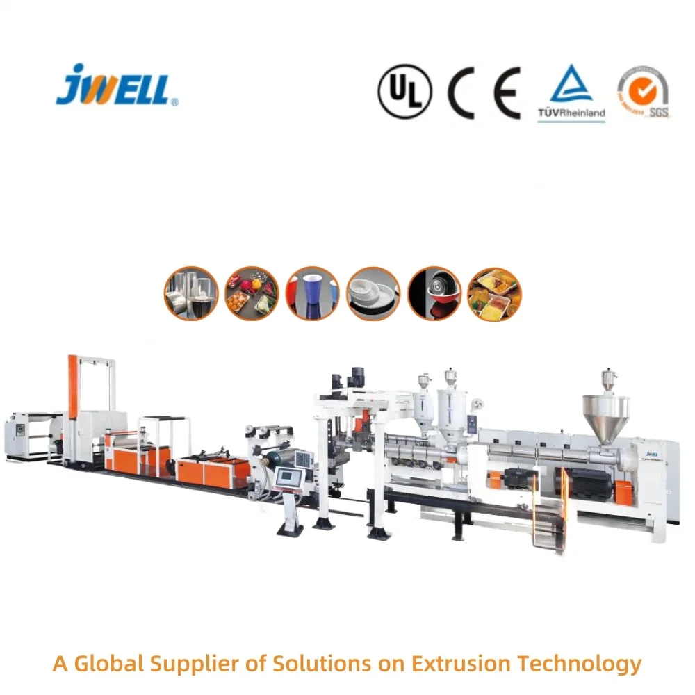 Jwell Clear Transparent Thermoforming Plastic PVC PET APET PETG PLA PP ABS Film Sheet Extrusion Lines for Food Packaging Sheet
