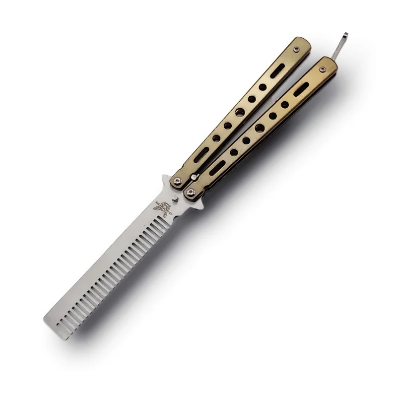 Wholesale Stock Various Colors Unsharpened Comb Knife Training Knife Stainless Steel Dull Blade Comb Exercise Butterfly Knife