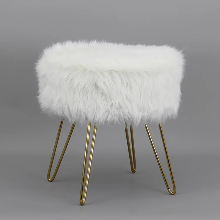 Customized Small White Pouffe Ottoman Footstool Bedroom Faux Fur French Gold Ottomans