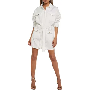 Women's Casual Clothing Sexy Style Long Sleeve Belted Shirt Dress with Button Decoration Plus Size Natural Waistline