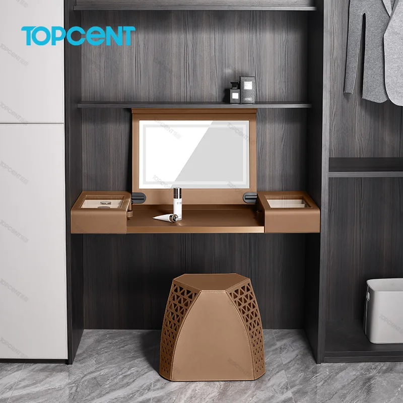 TOPCENT Smart Makeup Table Voice and Touch Control Penteadeira Watch Storage Box Dressing Table With Mirror and Drawers