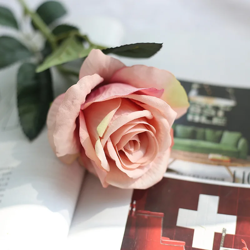 Real Touch Silk White Rose Artificial Velvet Rose Flowers for Wedding Decoration Artificial Flowers