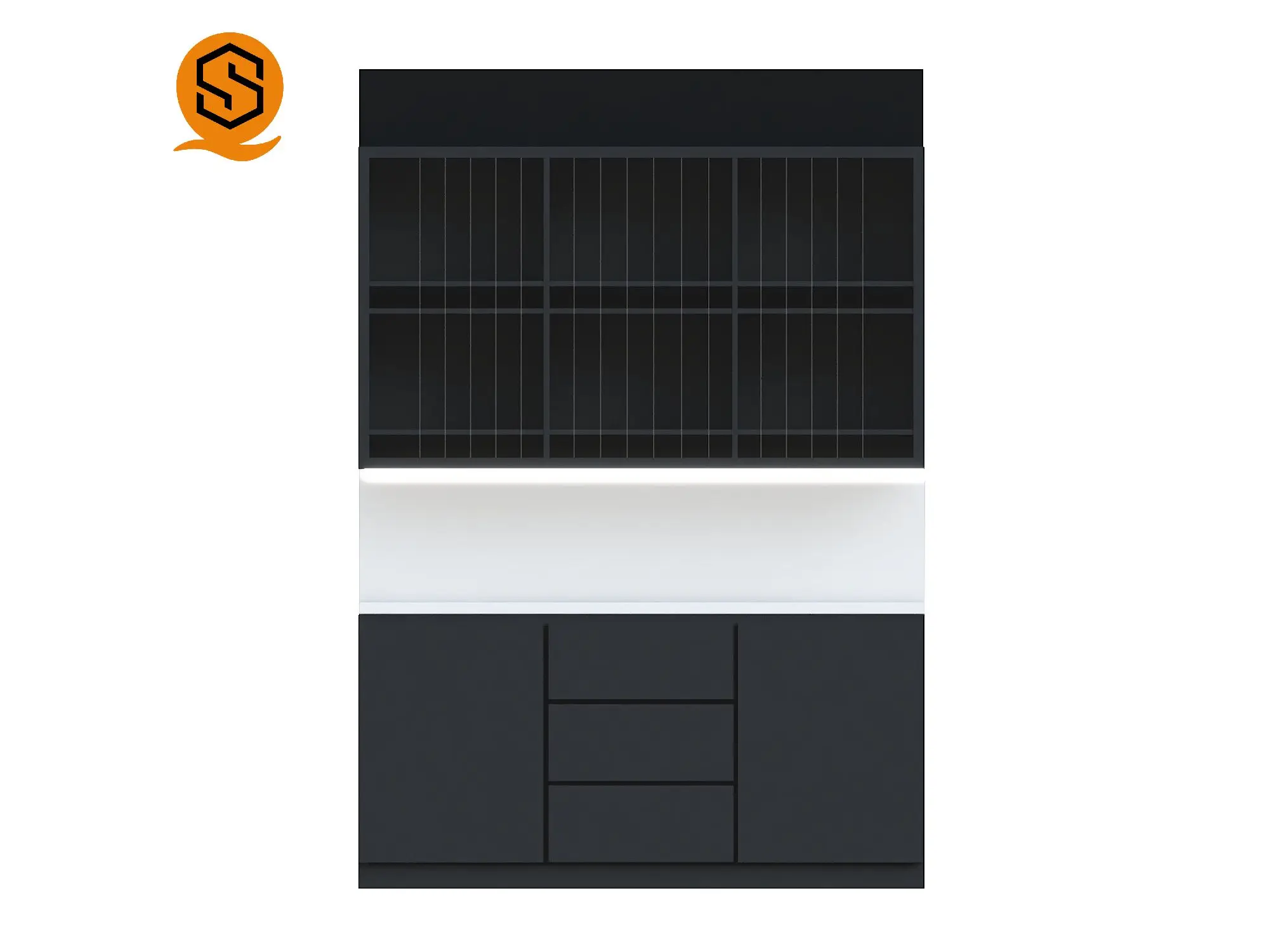 Черный шкафчик под заказ для парикмахерской МДФ шампунь цветная балка