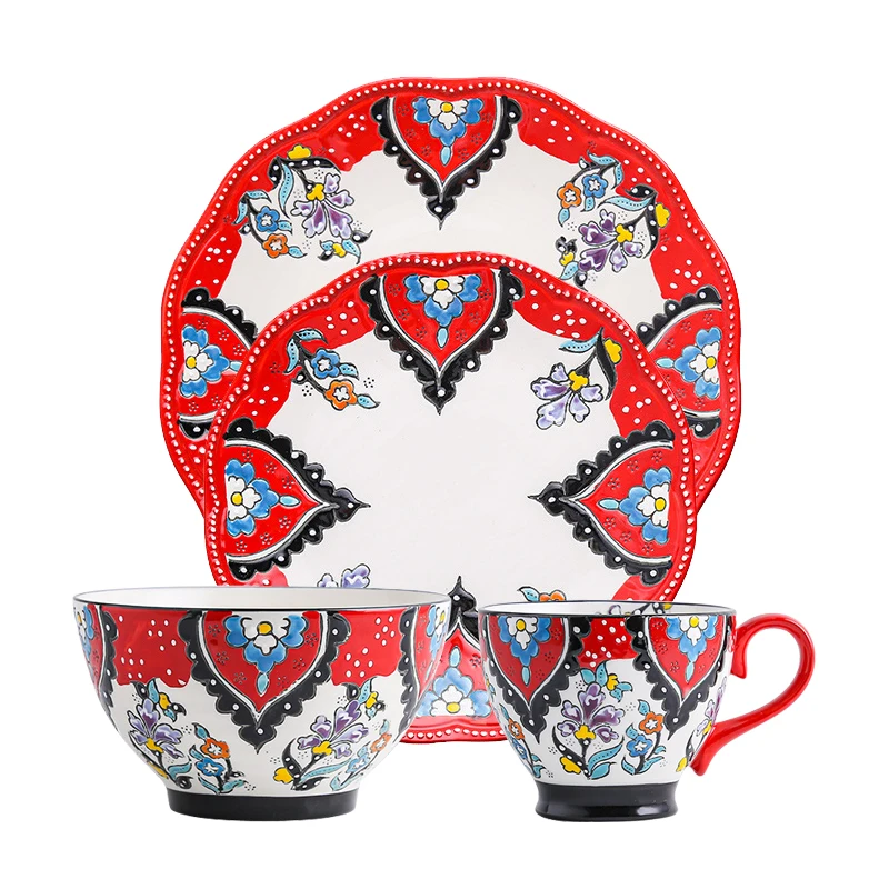 Moroccan Style Vintage 16pcs Dinnerware Set Ceramic Tableware Set