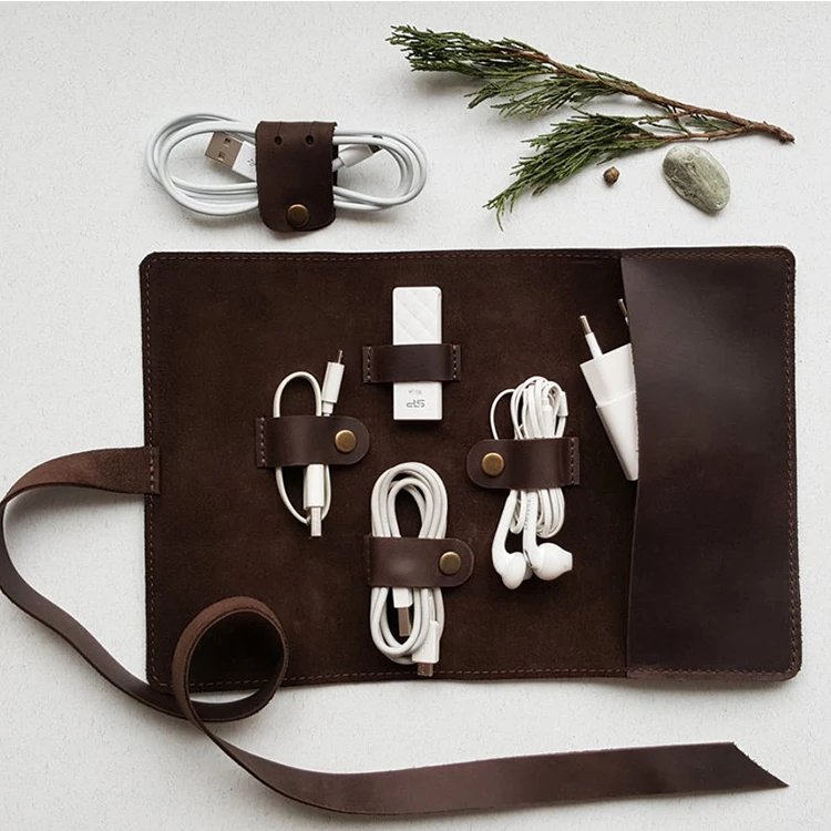 Leather Cord Organizer Personalized Cable Organizer Charger Organizer Earphone Holder Cord Roll Travel Case Usb Holder