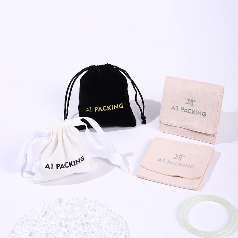 A1 Luxury Paper Jewelry Gift Bags Drawstring Pouch Storage Package Rings Necklaces Bracelets CMYK/Pantone Color Embossed Logo