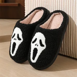 Men Women's Halloween Pumpkin Scary Designs for Slippers Cotton Lining Funny Upper for Winter Bedroom Style Breathable