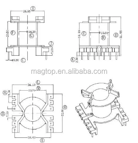 PQ3230 Type PCB Power Ferrite Core Frequency Switching Transformer