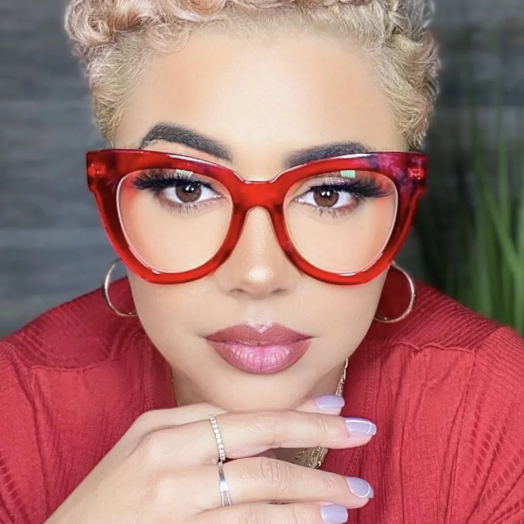 Unique Triangle Blue Red Cat Eye Reading Glasses 2024 Women Luxury Optical  Anti-blue Light Glasses Transparent Fashion Eyewear