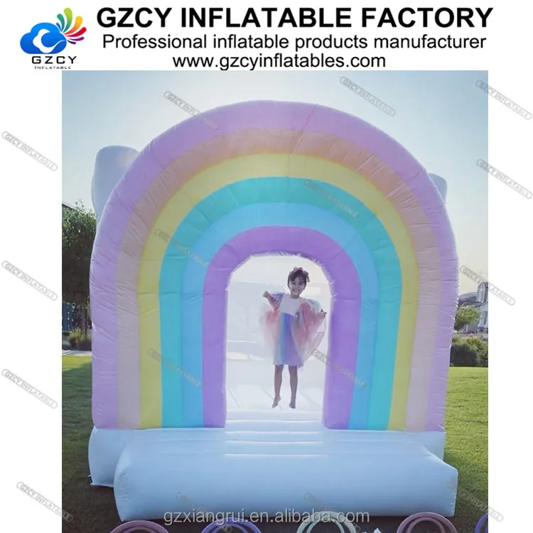 Pastel Rainbow Castle - Customizable Inflatable Bouncer
