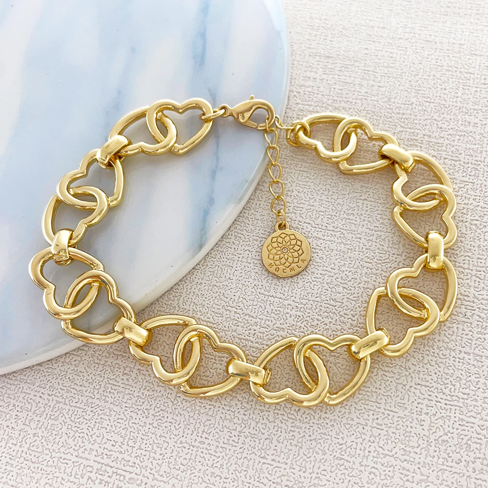 product new 18k gold plated heart link buckle charms classic style alloy bracelet for anniversaries wholesale jewelry-3