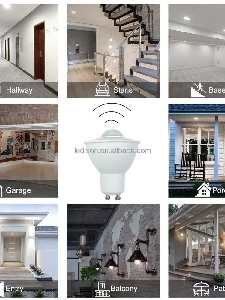 PIR Motion Sensor LED GU10 Light Bulb 6W for Stairs Garage Corridor Walkway Hallway Balcony Wall Use Automatic Working Lights