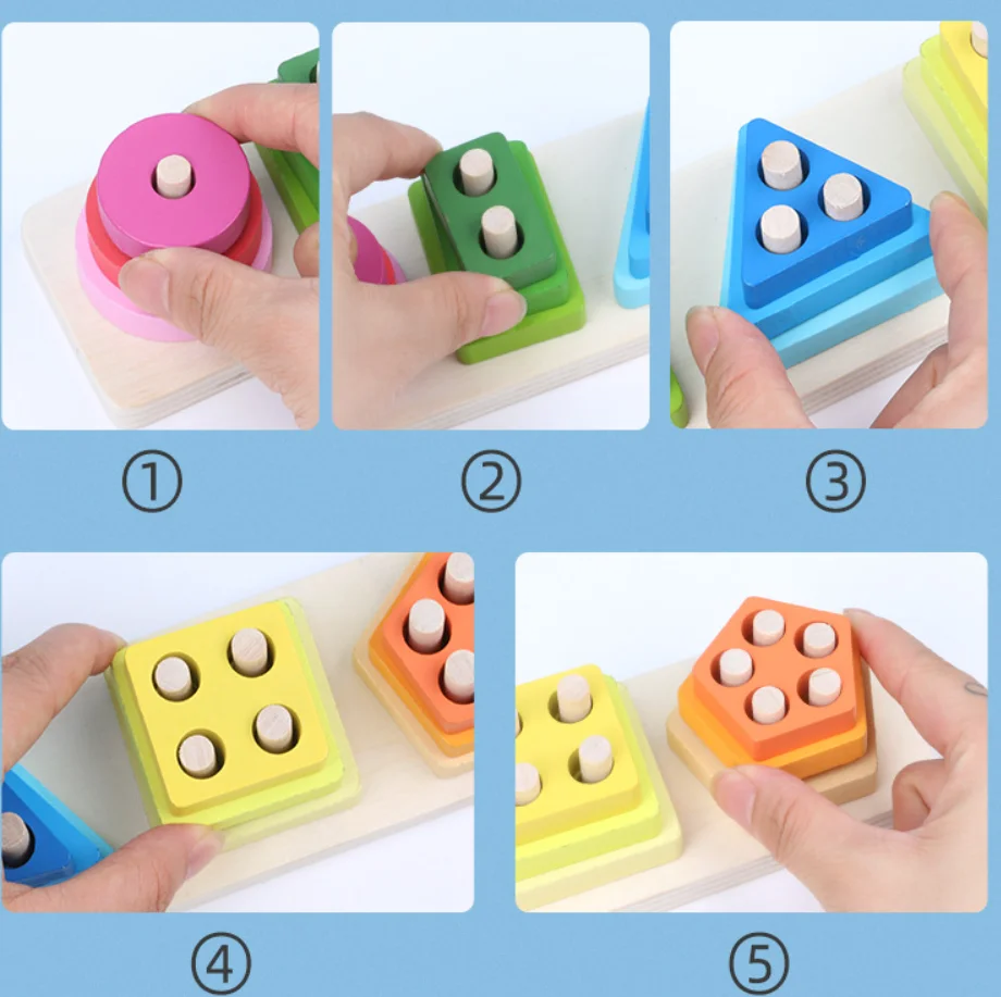 Wooden Building Blocks For Children Threading Puzzle Block Building ...