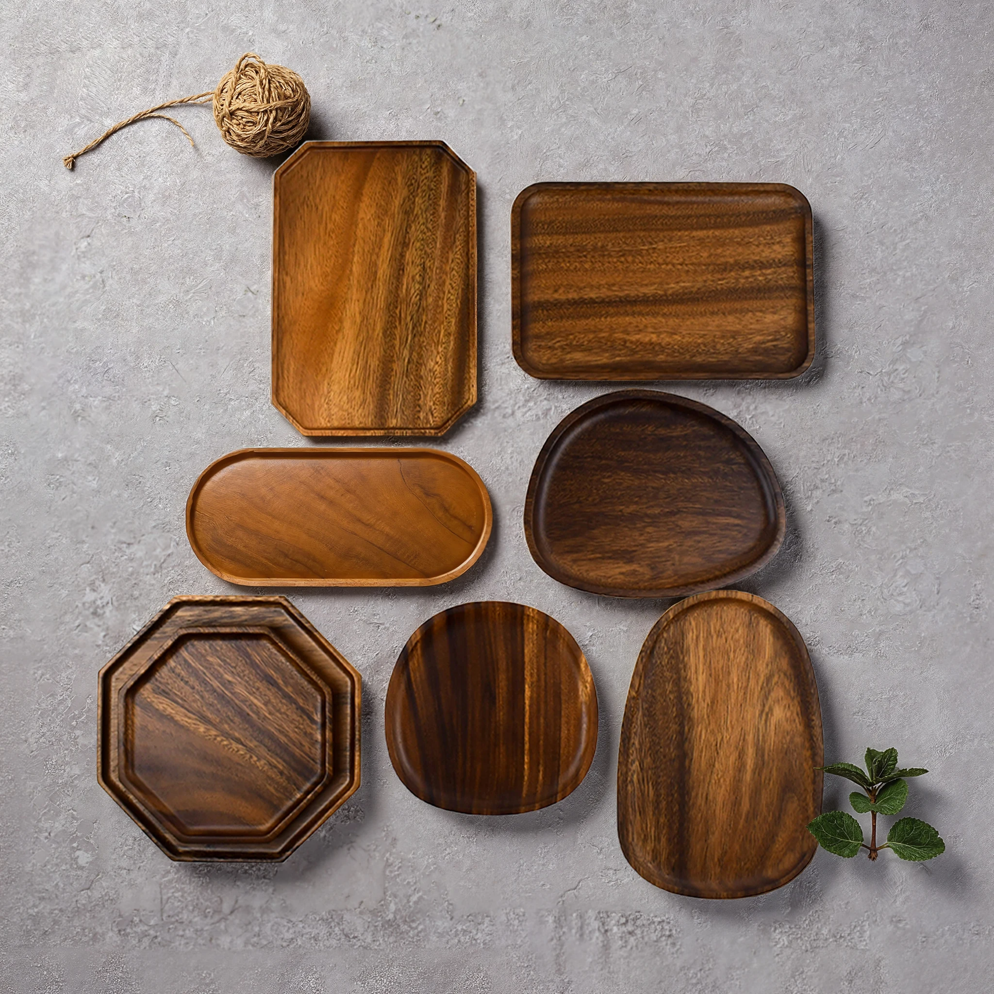 WDF Vassoio in Legno Piccolo con 8 Ripiani, Vassoio da Portata in Legno di Acacia per Noci, Torta, Colazione, Vassoio da Servizio