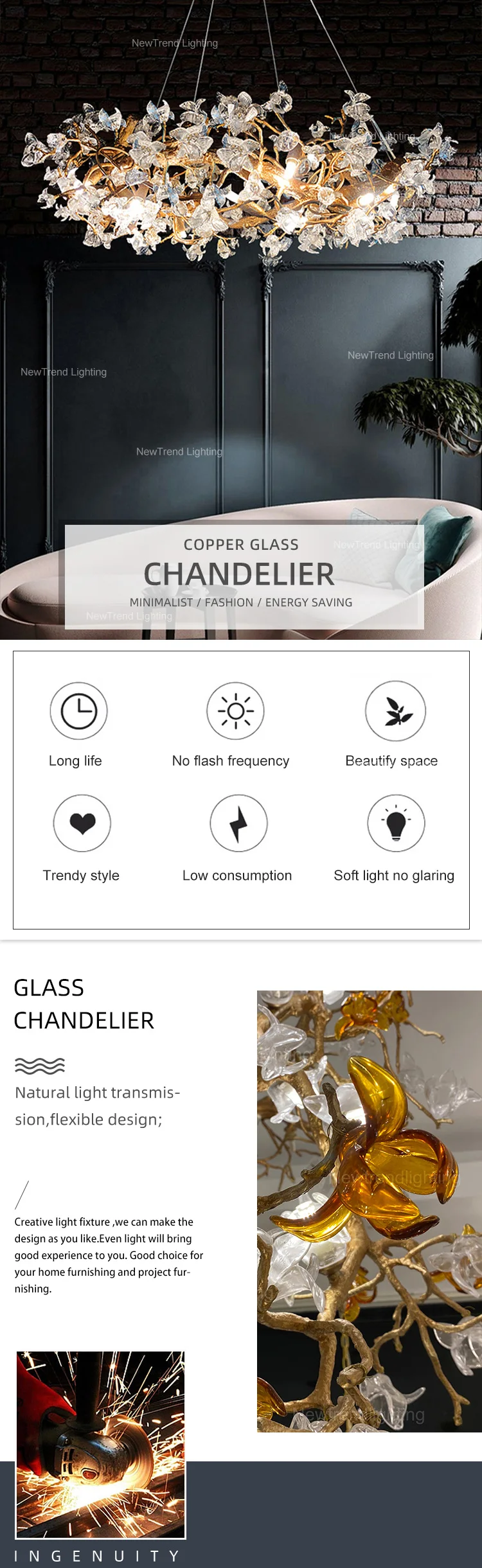 cpl 191 elegant design indoor decoration pendant light villa living room modern glass flower led chandelier-0