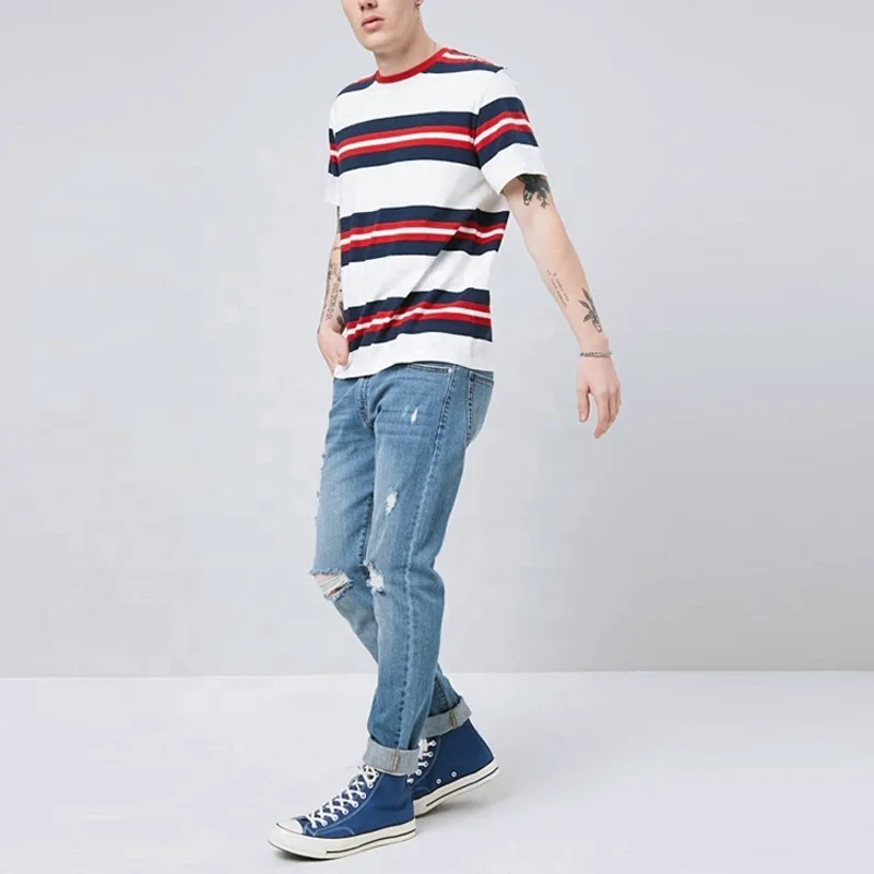 JL1129B Fashion Mens Short Sleeve Multicolor High Quality Striped T Shirt for Men