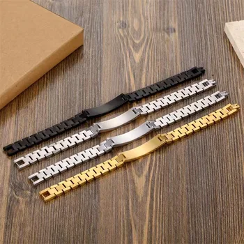 Custom engraved blank bar bracelets, 316L stainless steel gold plated watch strap bracelet for men