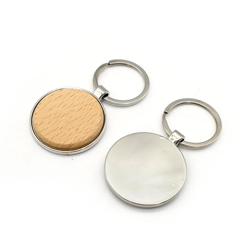 Custom Laser Logo Blank Wooden Keychain Round Shape Wood Key Chain for Promotional Gifts