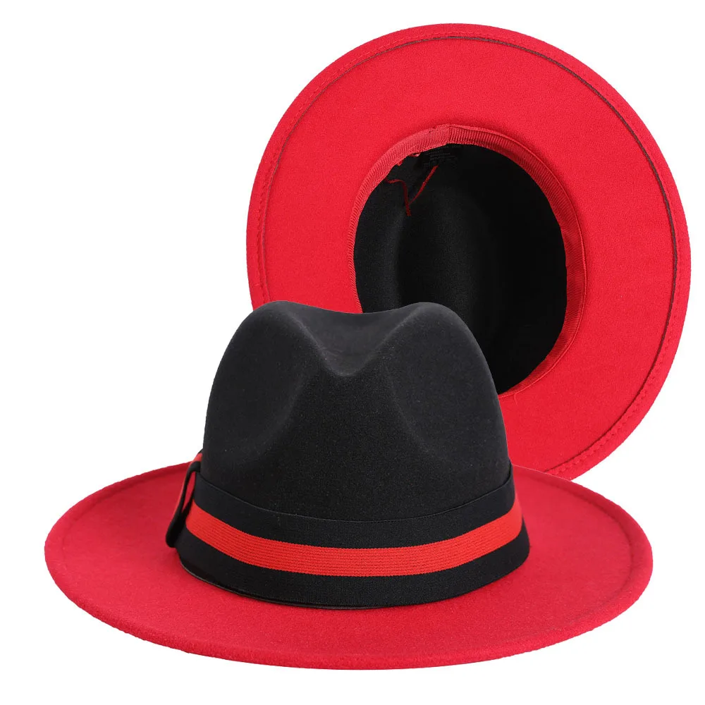 Classics Two Tone Black and Red Wool Felt Wide Brim Fedora  display picture 1