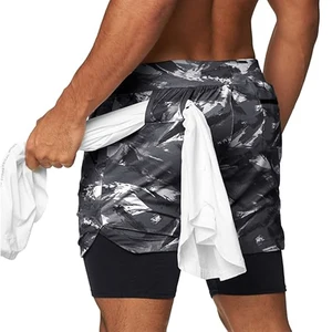 Portable Towel Strap Gym Wear Men Clothing Inner Pocket Men's Running Shorts Quick Dry Mens Athletic 2 in 1 Shorts
