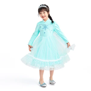 Disney Snowflake Embroidery Mandarin Collar Girls' TV & Movie Costume Dress for Christmas Winter Gatherings