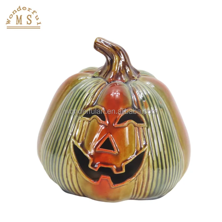 Customized Ceramic Color Glazing Ghost Halloween Vegetable Pumpkin Face expression Home Decor Party for Harvest Festival