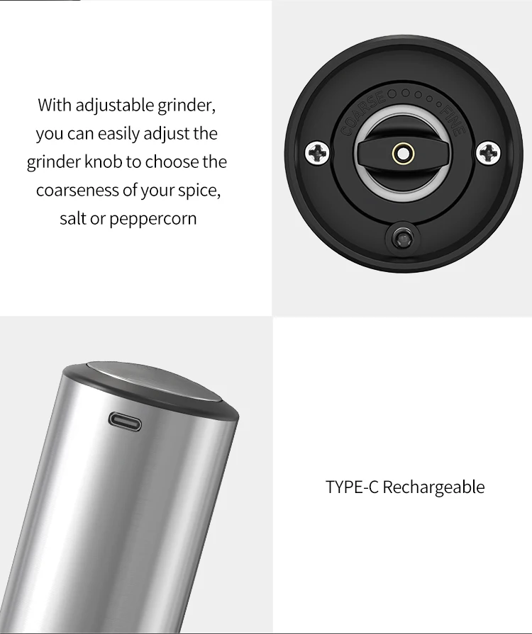 Adjustable Stainless Steel Electric Salt And Pepper Mill Pepper And