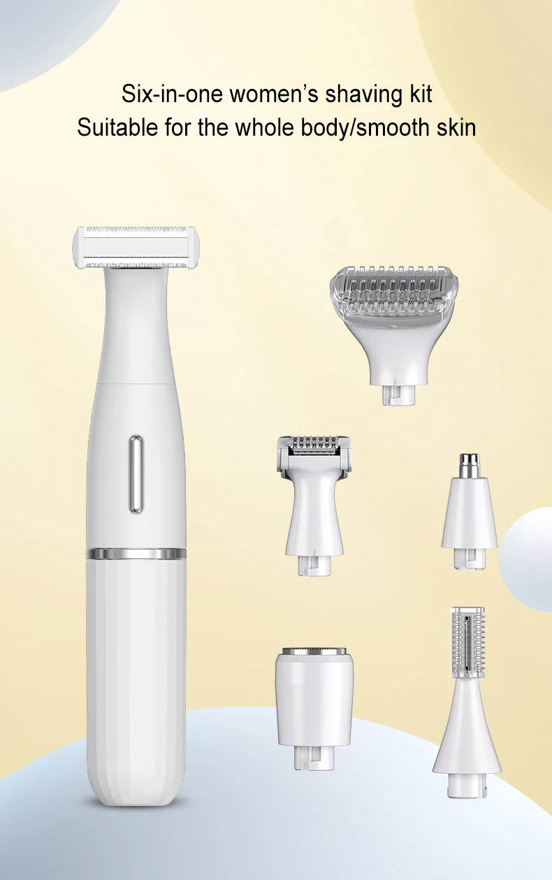 6 In 1 Longlasting Battery Life Multifunctional Professional Women's Epilator For Trimming
