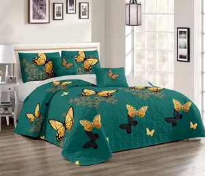 2022 New Style Hot Sale Beauty Microfiber Bedspread for Double Bed Quilt Set 3 Piece 4pcs with Floral Pattern