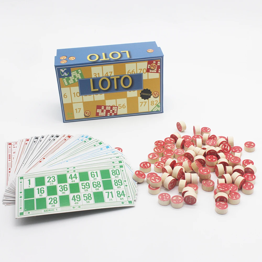 Ningbo Royal Высококачественная цветная коробка деревянная классическая настольная игра в бинго 90 шт. деревянный чип для 48