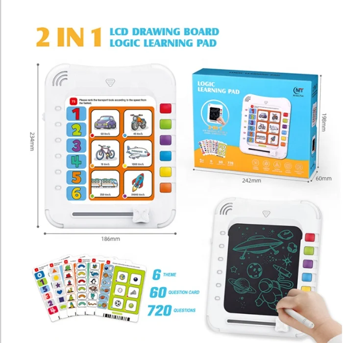 2 in 1 Educational Learning Machine Toys Writing Tablet Multiple Cards Quiz Thing Connected Electronic Drawing Pad Toy for Kids