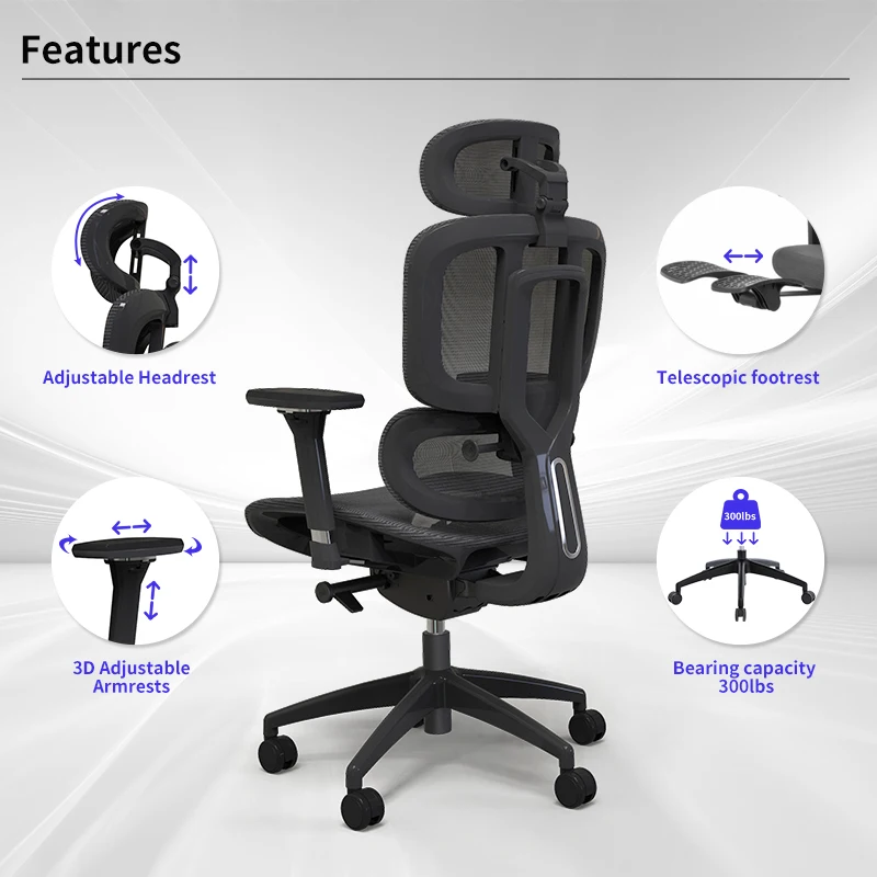 Furniture Multiple Function Adjustments PU Leather Swivel Full Mesh Office Chair High Back Comfortable Ergonomic for Office