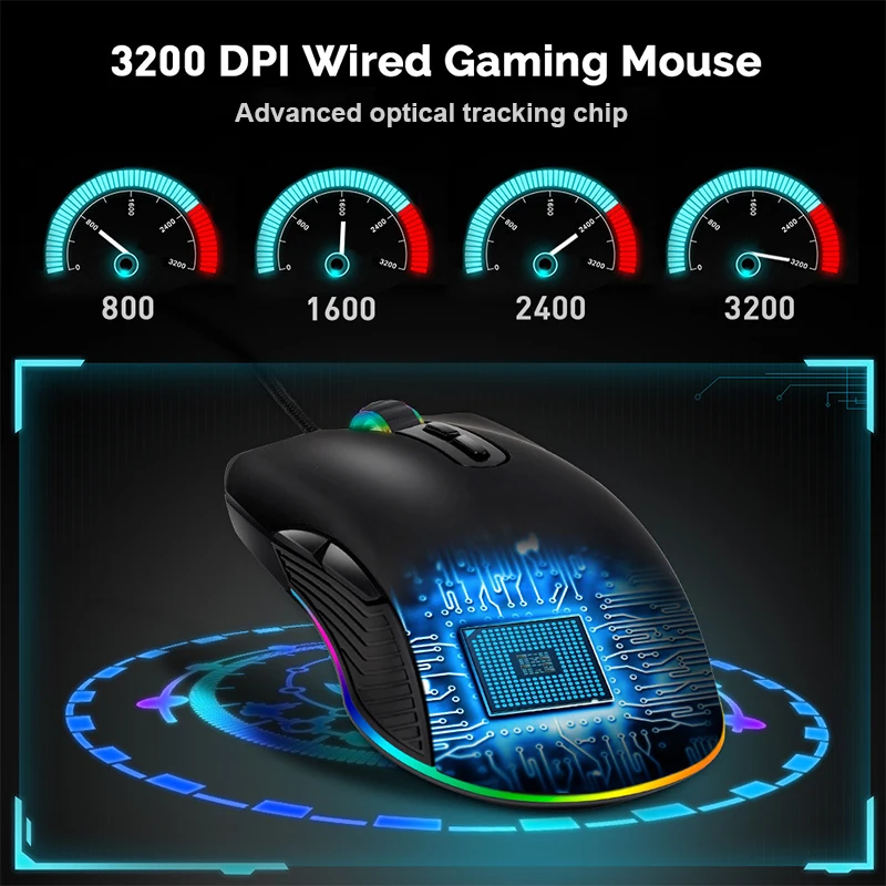 4 Rgb Backlit Modes Wired Mouse 3200Dpi Gaming Mouse 7D Ergonomic Usb C Optical Mouse