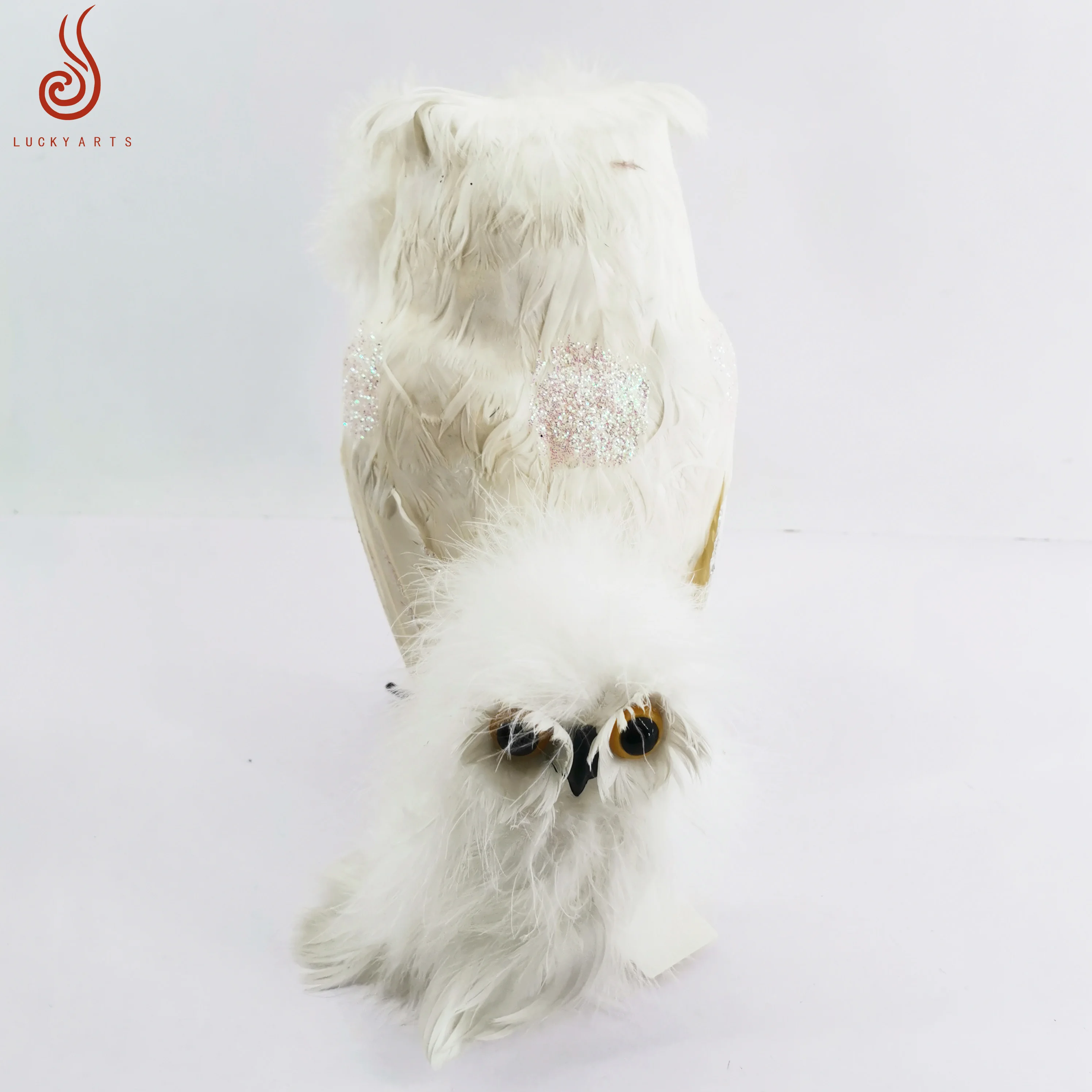 2024 White Color Fluffy Artificial Feather Bird Owl for Room Garden Christmas Gift