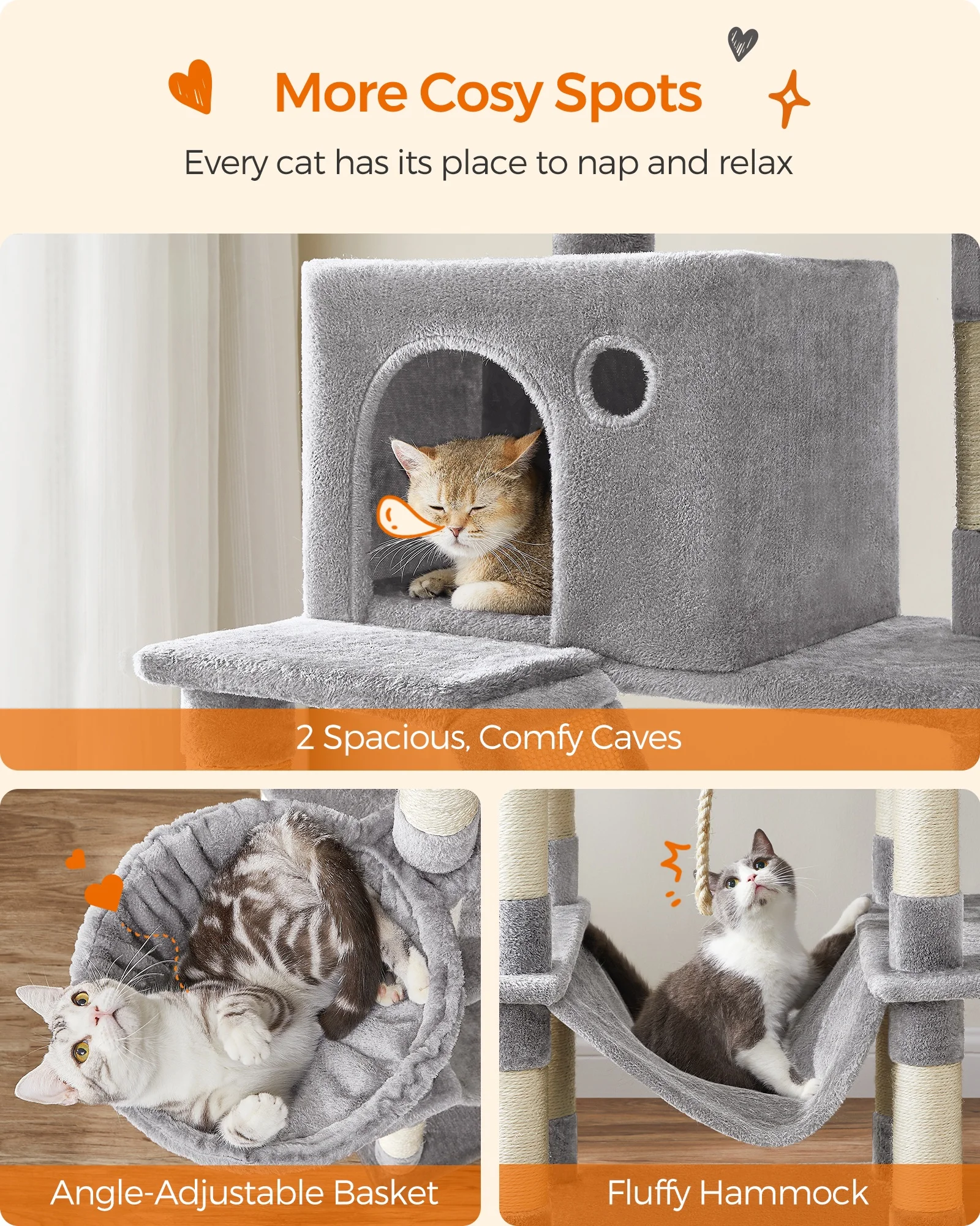 Feandrea Multi Level  Cat Tree Condo for Indoor Cats 206 cm Large Cat Tower with 13 Scratching Posts