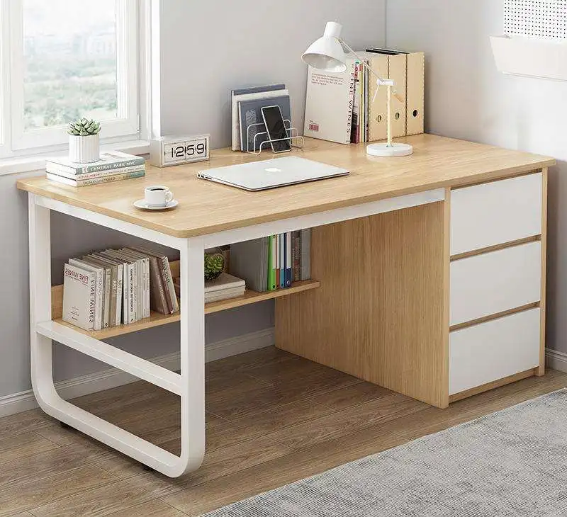 Modern Simple Wooden Writing Desk for Home Office Bedroom Iron Computer Table with Drawer Small Spaces Wholesale Use Furniture