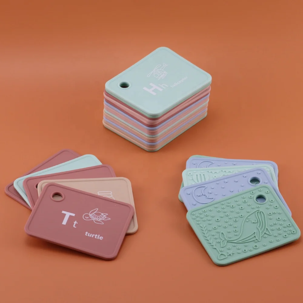 Washable Eco Friendly Reusable Alphabet Flash Cards Preschool Silicone Flashcards for Baby Educational Learning Alphabet Toys