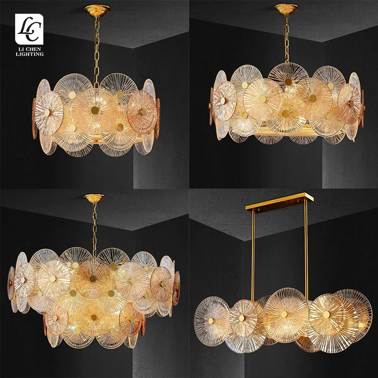 P0039 Luxury Textured Glass Chandelier – Modern Ice Glass Suspension Lamp for Villa Living Room