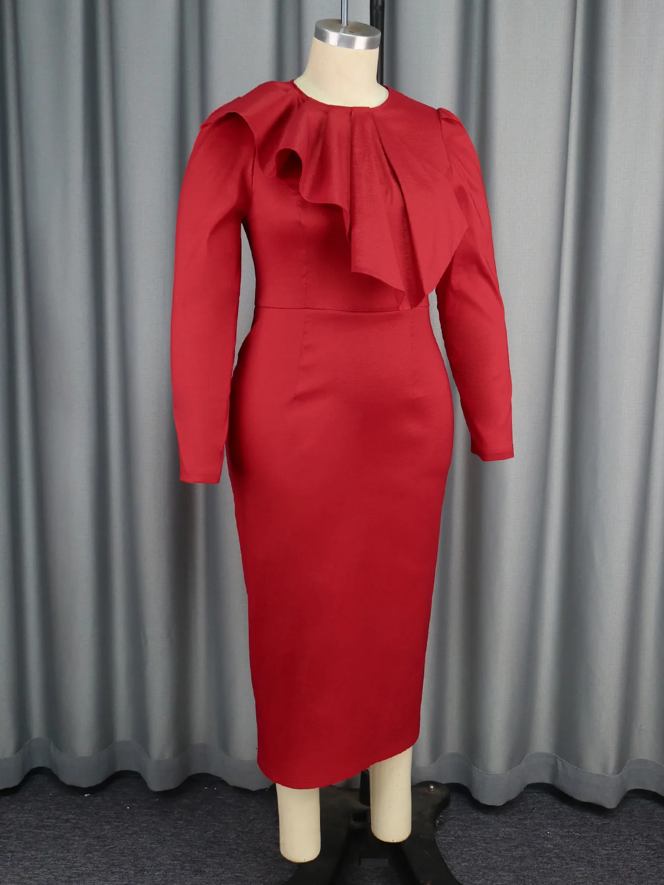 Wholesale Ruffle Hem Dress Red Ruffled Dress Plus Ize Dresses for Women,5 Pieces
