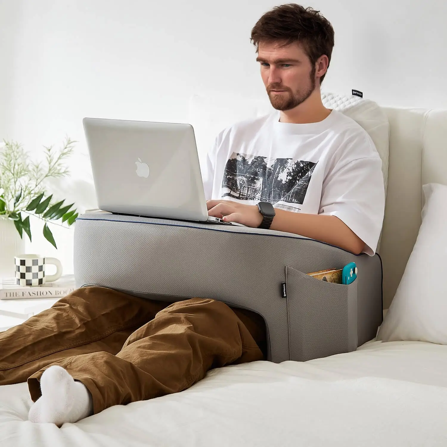 Best Seller Bed Working Arm Rest Pillow Memory Foam Bed Rest Soft Lap Desk Reading Pillow With Pocket